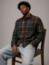 Black Teal Orange  Boxy Fit Flannel Shirt