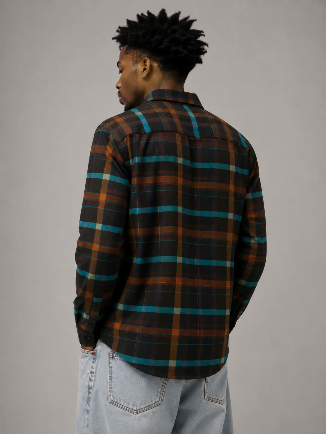Black Teal Orange  Boxy Fit Flannel Shirt
