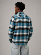 Sky Blue Brown Boxy Fit Flannel Shirt