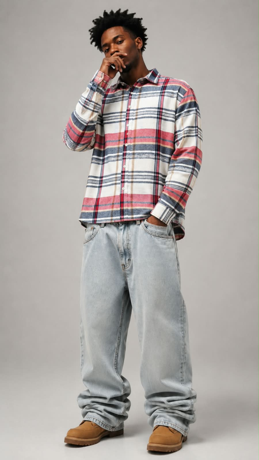 Rust Navy Boxy Fit Flannel Shirt