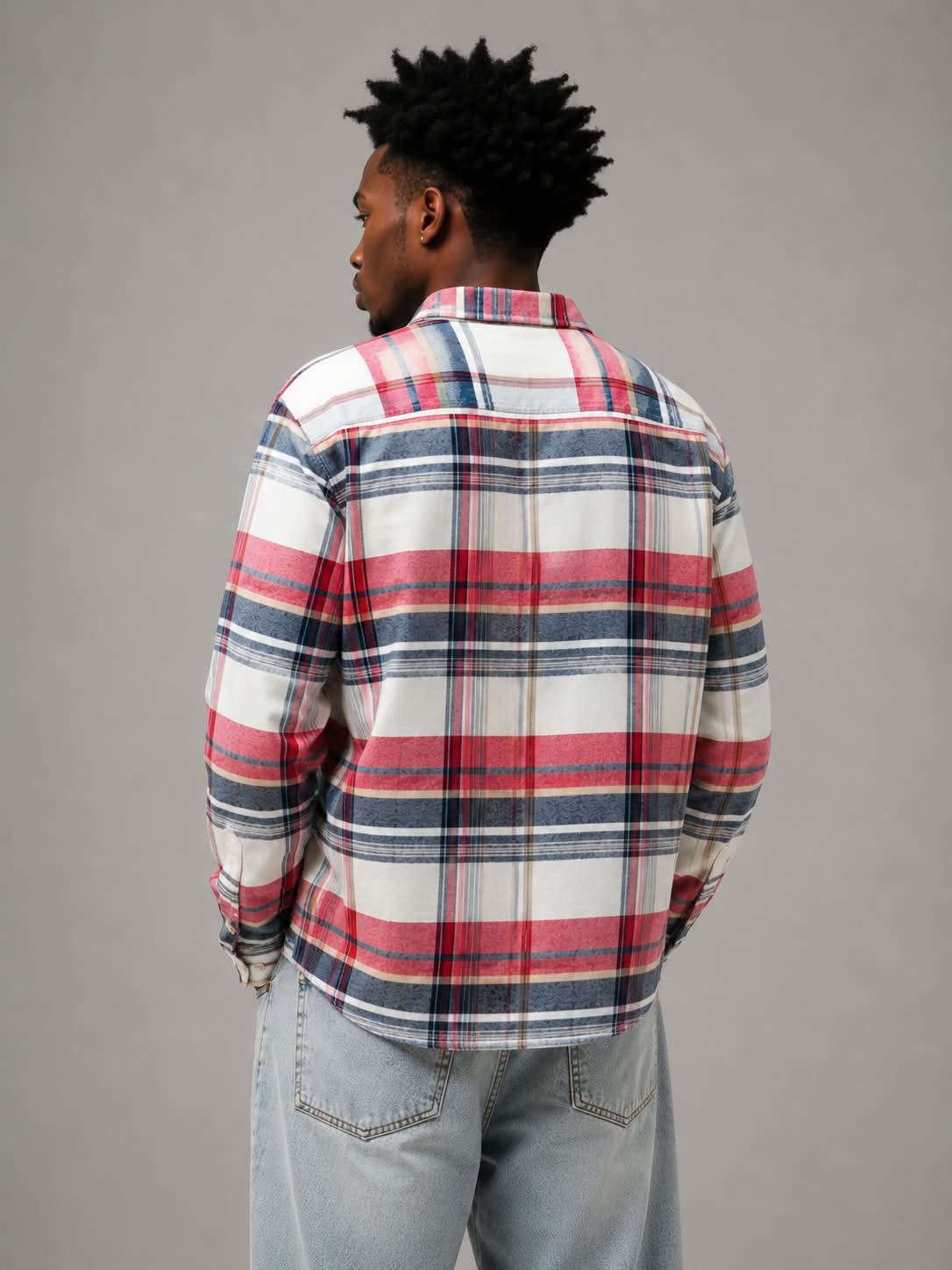 Rust Navy Boxy Fit Flannel Shirt