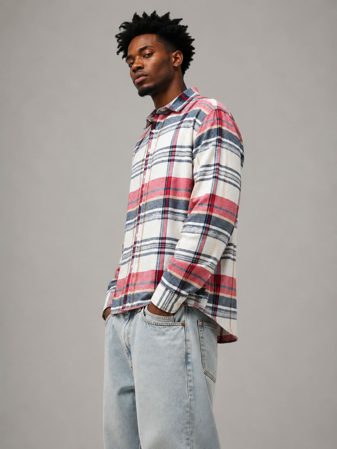 Rust Navy Boxy Fit Flannel Shirt