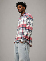 Rust Navy Boxy Fit Flannel Shirt