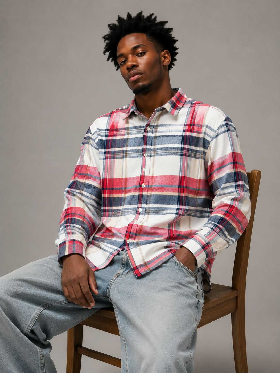 Rust Navy Boxy Fit Flannel Shirt