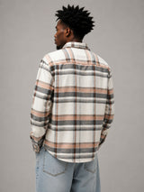 Peach Grey Boxy Fit Flannel Shirt