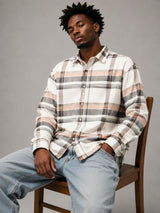 Peach Grey Boxy Fit Flannel Shirt