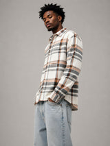 Peach Grey Boxy Fit Flannel Shirt