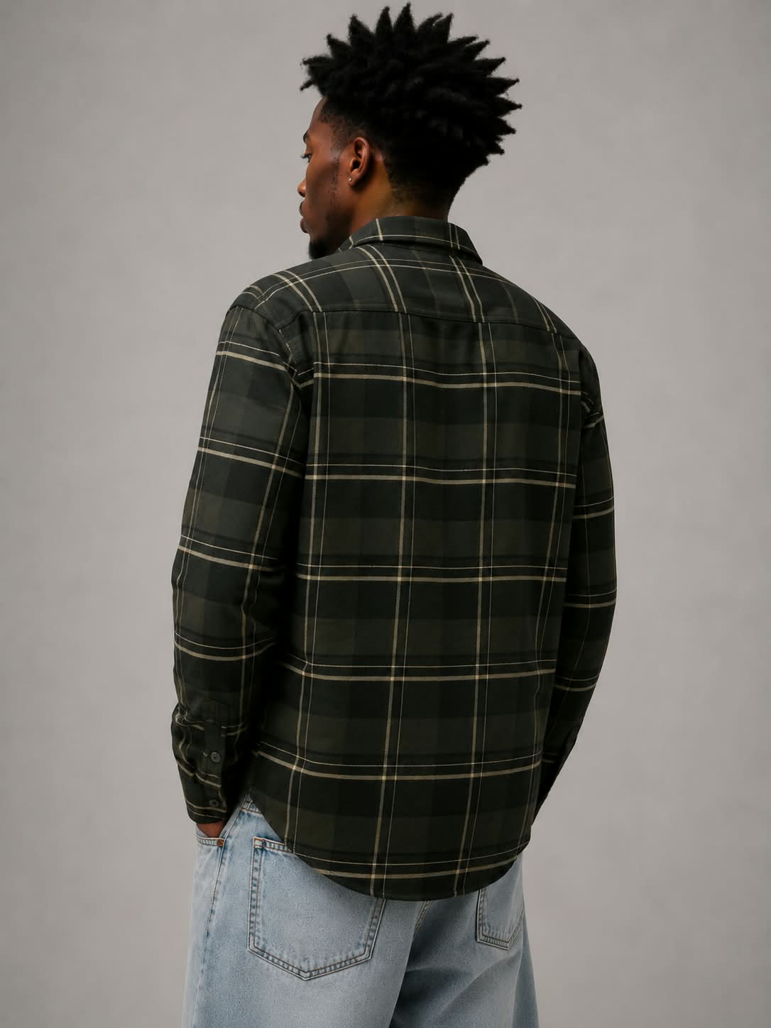 Olive Black  Boxy Fit Flannel Shirt