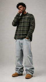 Olive Black  Boxy Fit Flannel Shirt