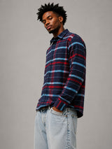 Navy Burgundy Boxy Fit Flannel Shirt
