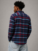 Navy Burgundy Boxy Fit Flannel Shirt
