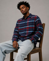 Navy Burgundy Boxy Fit Flannel Shirt