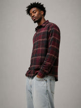 Burgundy Black Boxy Fit Flannel Shirt