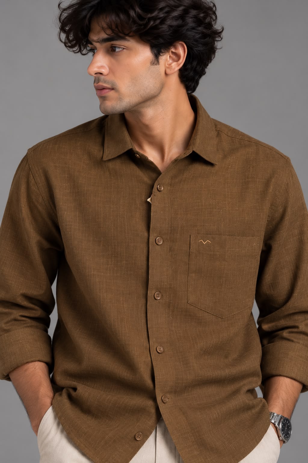 Mocha Brown  Linen Shirt