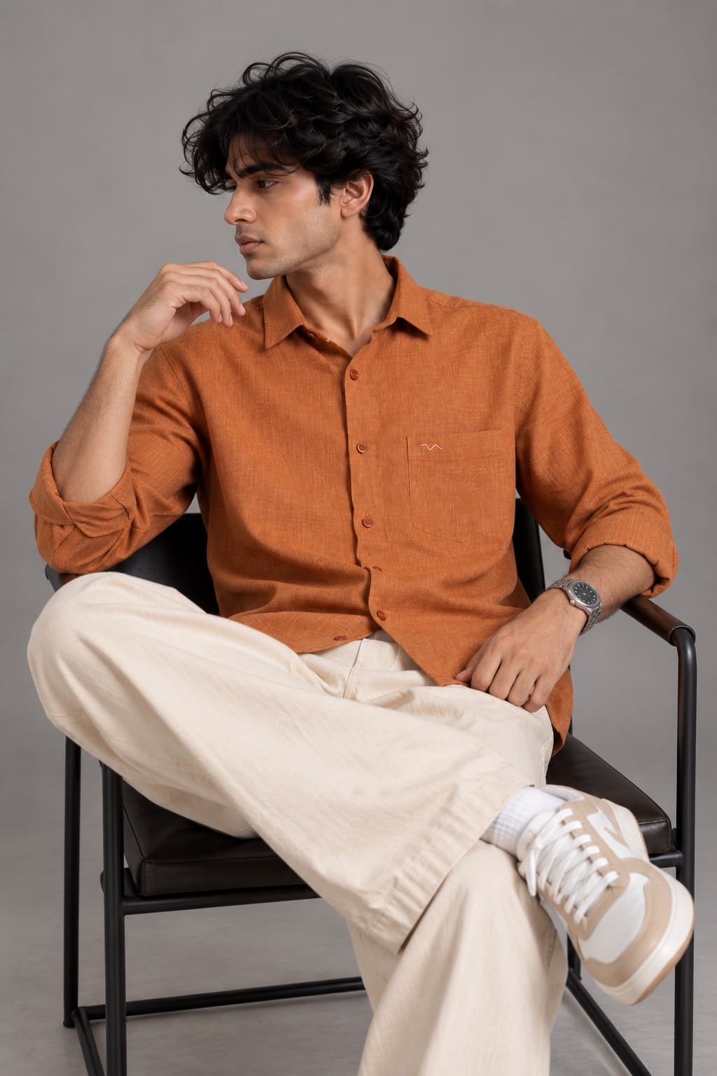 Rust Orange Linen Shirt