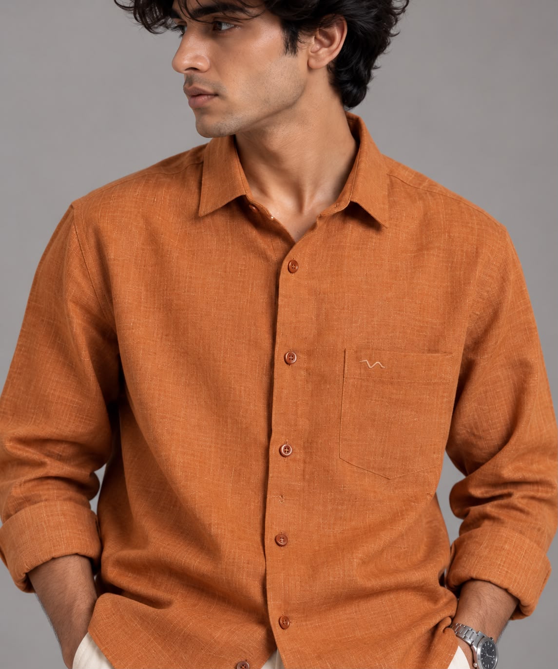 Rust Orange Linen Shirt