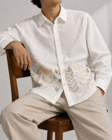 White Botanical Embroidered Boxy Fit Shirt
