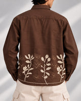 Brown Floral Embroidered Boxy Fit Shirt