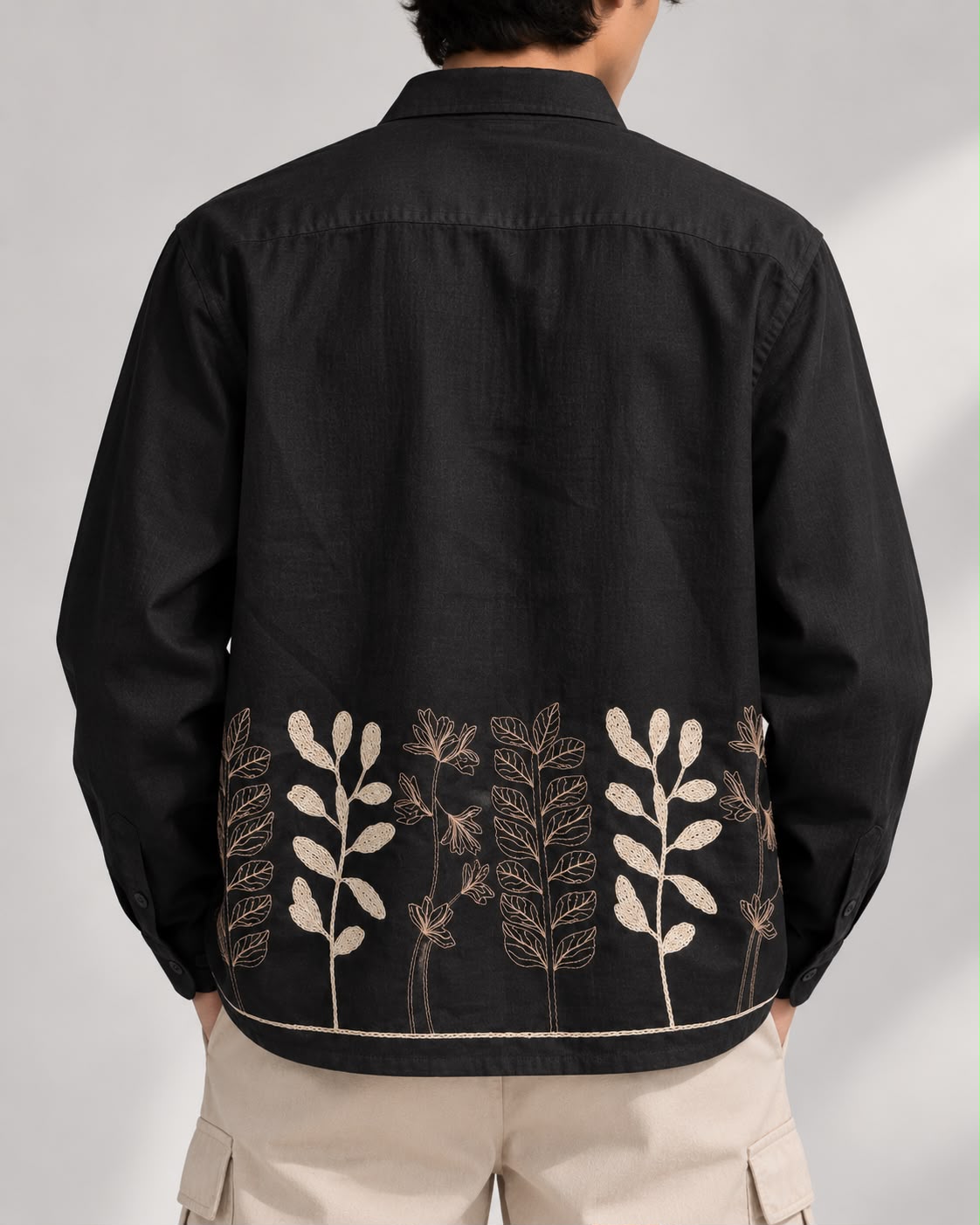Black Floral Embroidered Boxy Fit Shirt