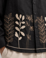 Black Floral Embroidered Boxy Fit Shirt