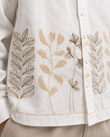 White Botanical Embroidered Boxy Fit Shirt