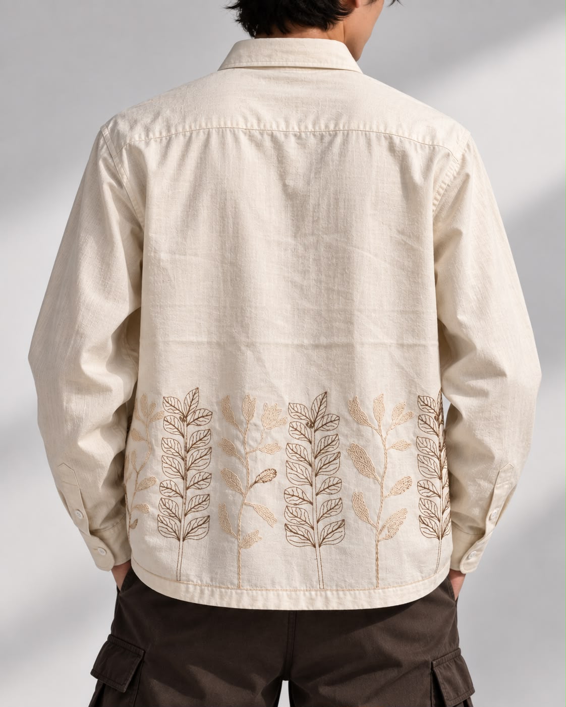 Ivory Botanical Embroidered Boxy Fit Shirt