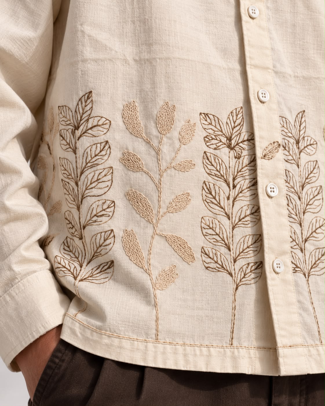 Ivory Botanical Embroidered Boxy Fit Shirt
