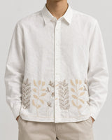White Botanical Embroidered Boxy Fit Shirt