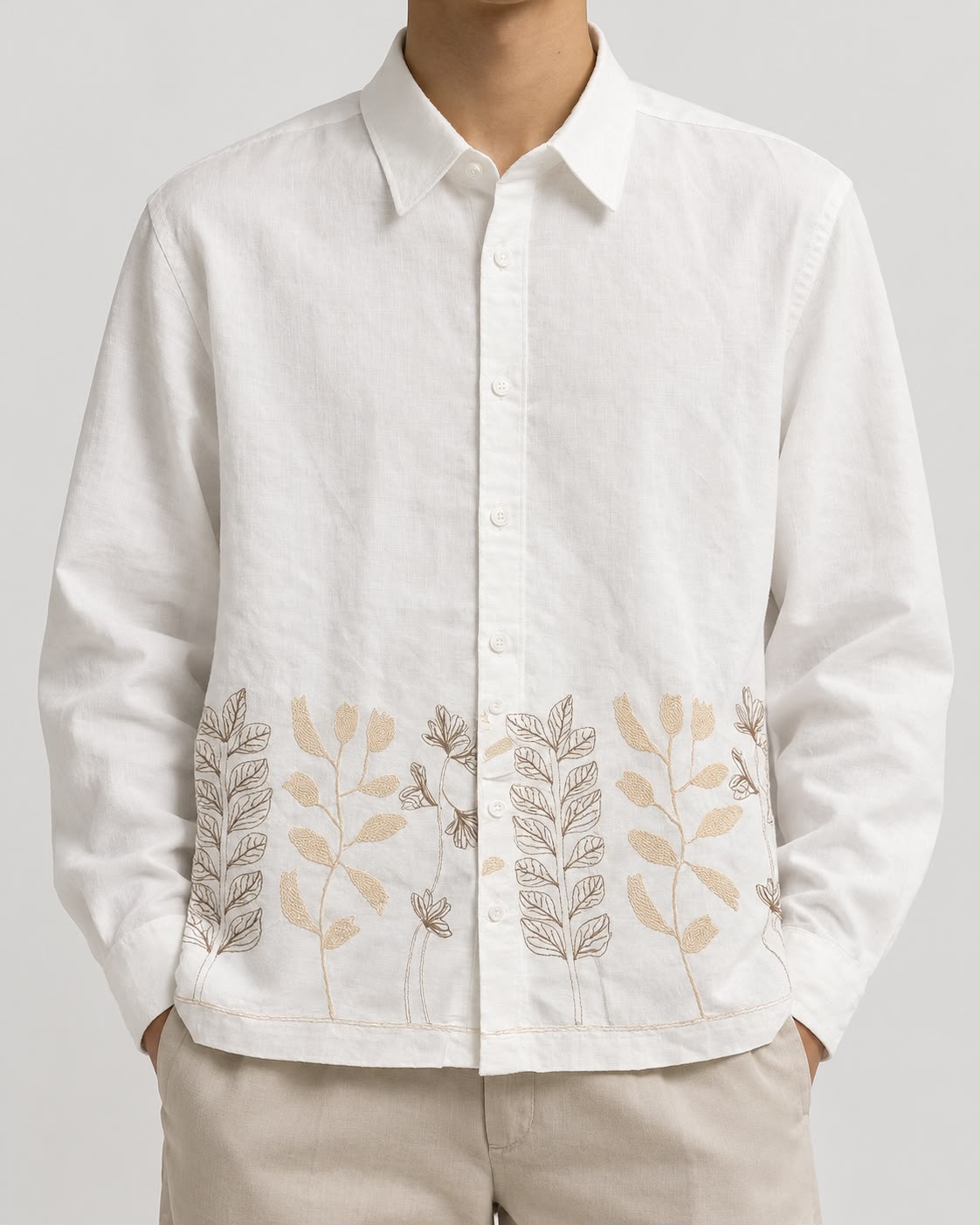 White Botanical Embroidered Boxy Fit Shirt
