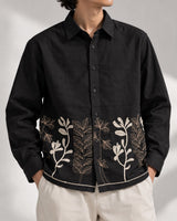 Black Floral Embroidered Boxy Fit Shirt