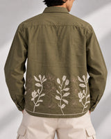 Olive Botanical Embroidered Boxy Fit Shirt