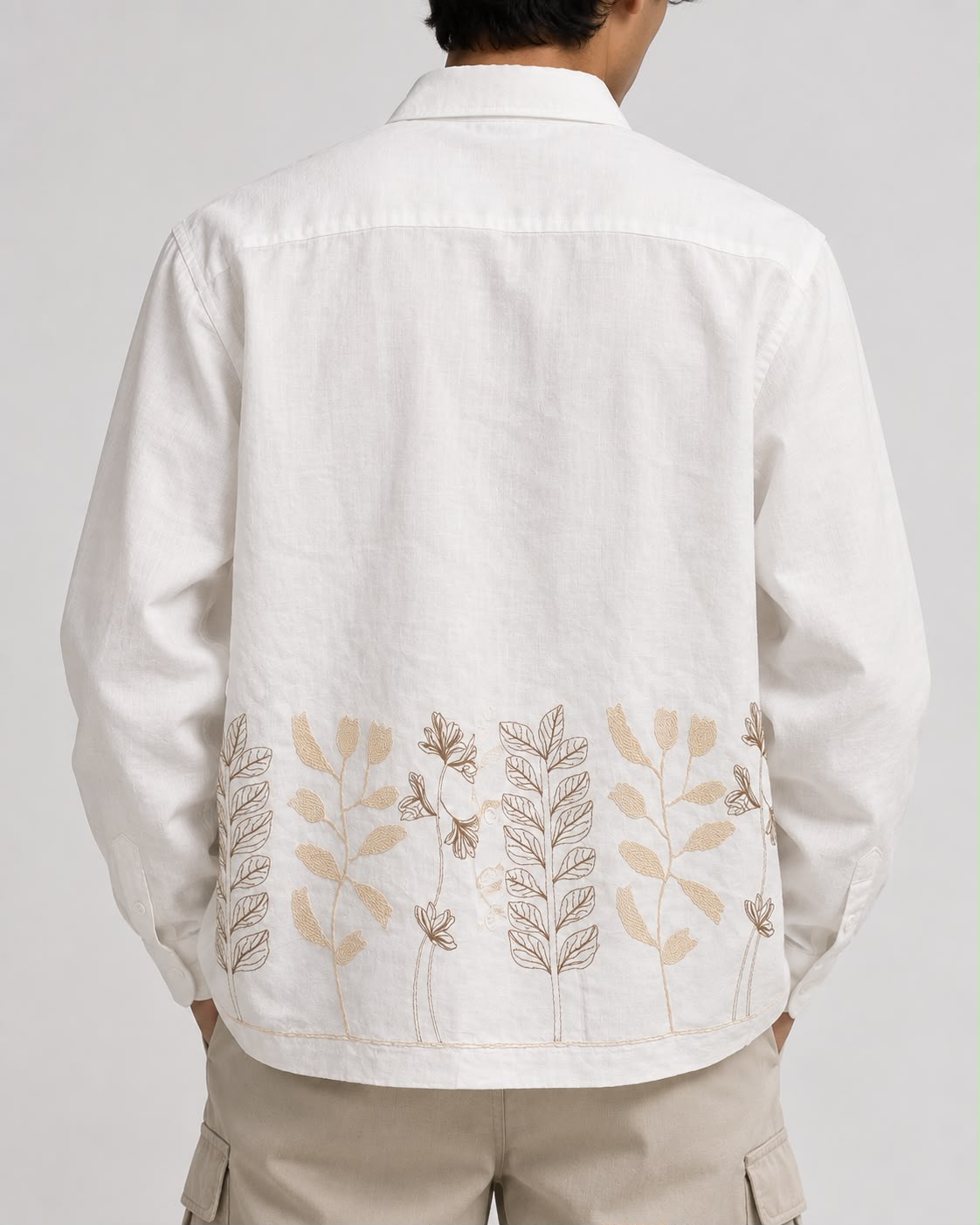 White Botanical Embroidered Boxy Fit Shirt