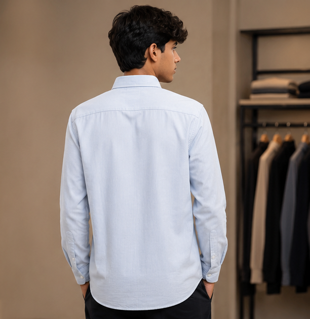 Sky Blue Pinstripe Cotton Shirt