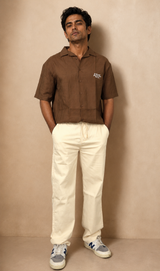 Men's Relaxed Fit  Beige Linen Trousers