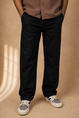 Men's Relaxed Fit Black Linen Trousers