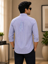 Navy Blue Pinstripe Cotton Shirt