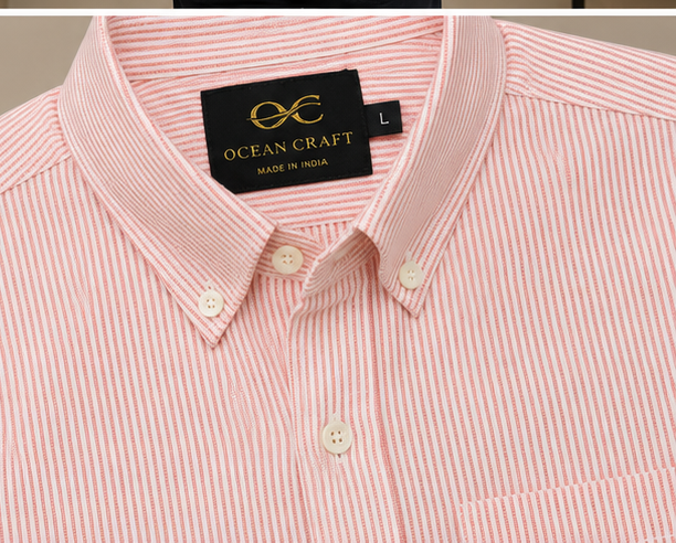 Peach Pinstripe Cotton Shirt