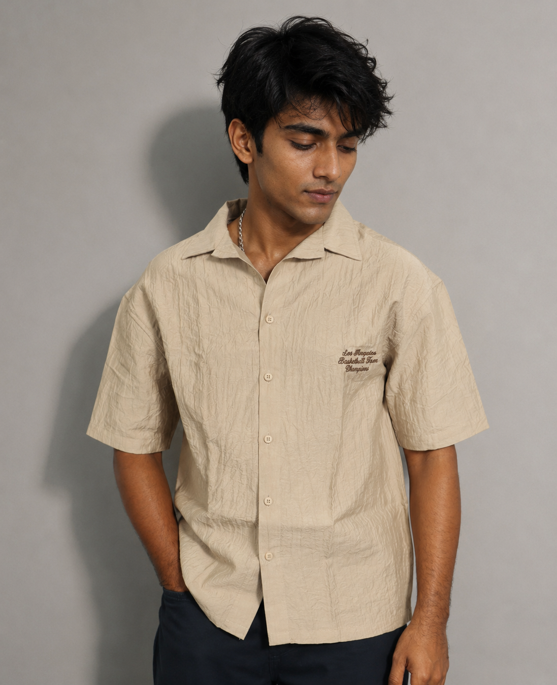 Men’s Premium Self-Textured Shirt – Beige