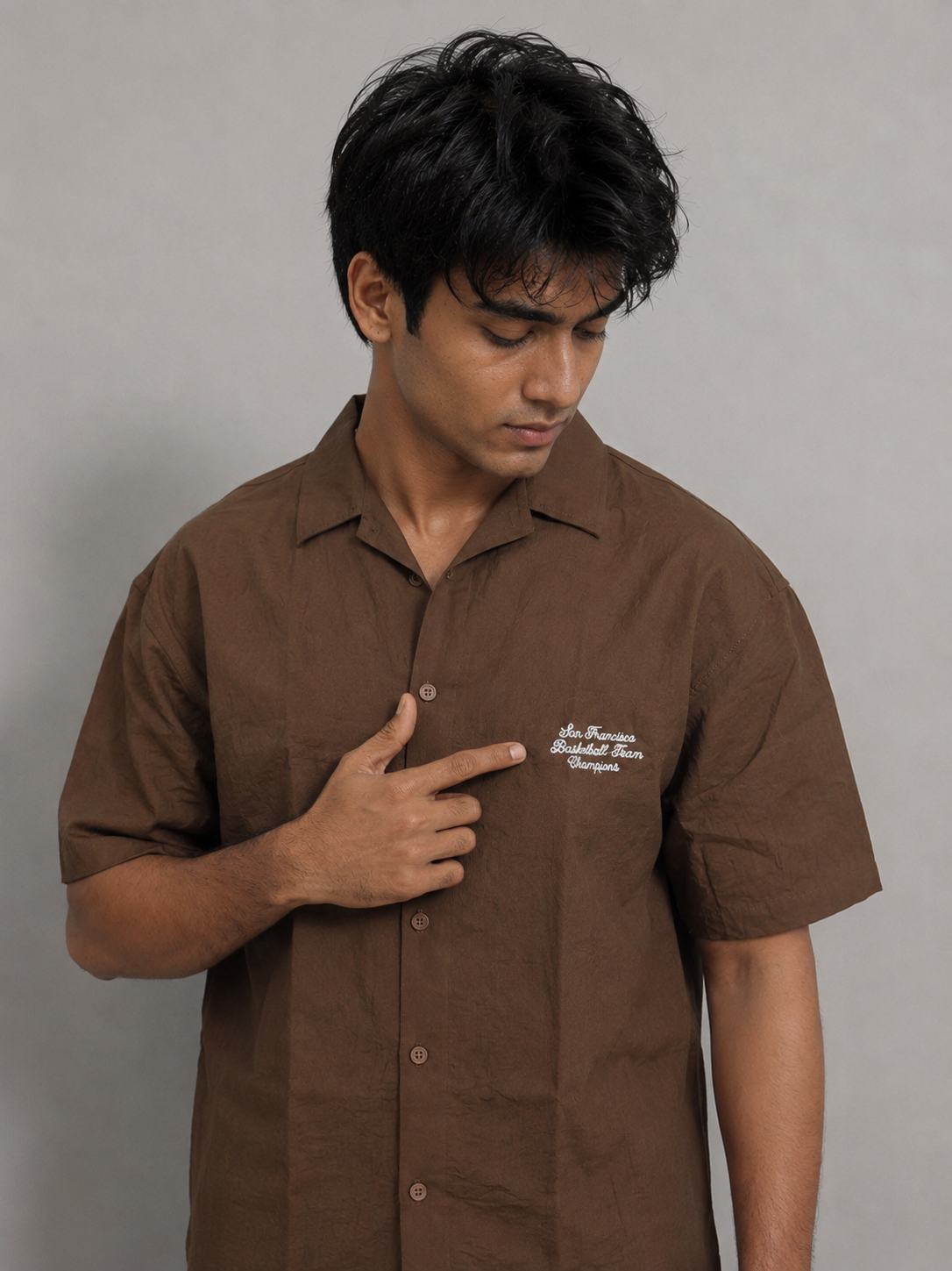 Men’s Premium Self-Textured Shirt – Dark Brown