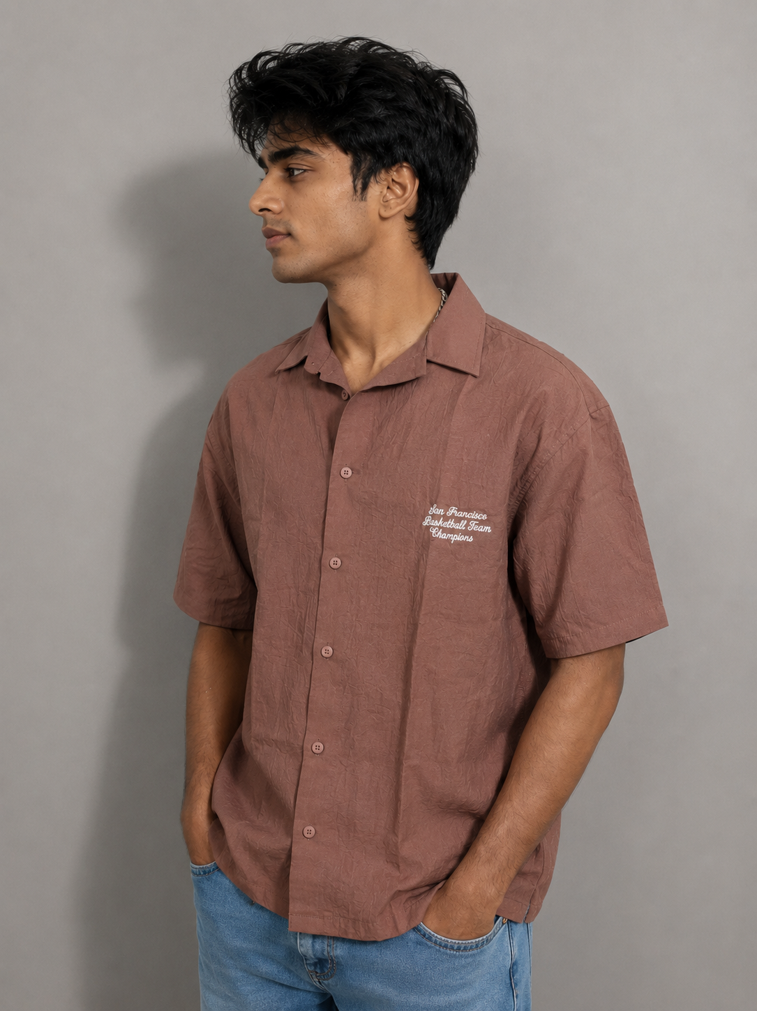 Men’s Premium Self-Textured Shirt – Brown