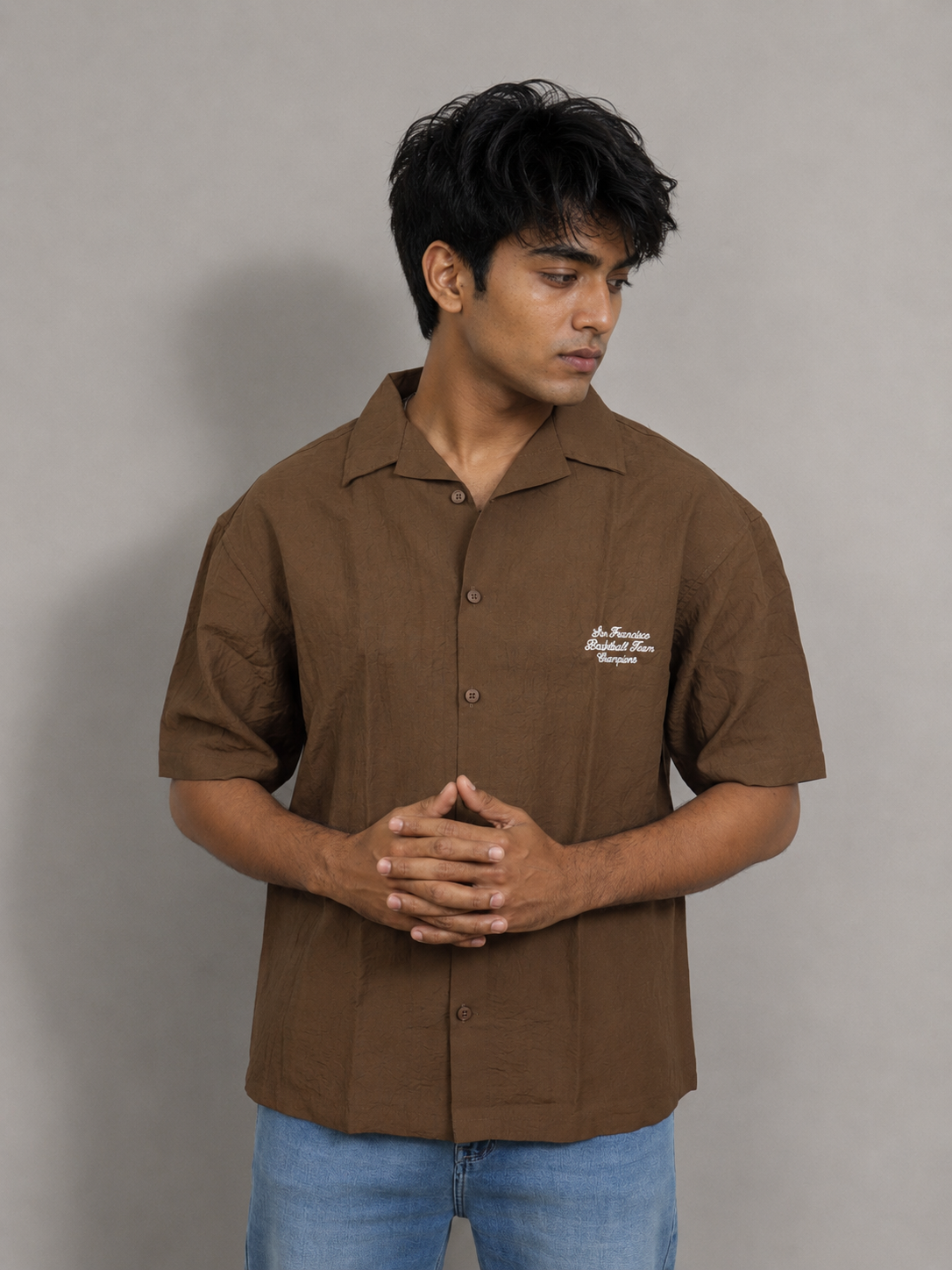 Men’s Premium Self-Textured Shirt – Dark Brown