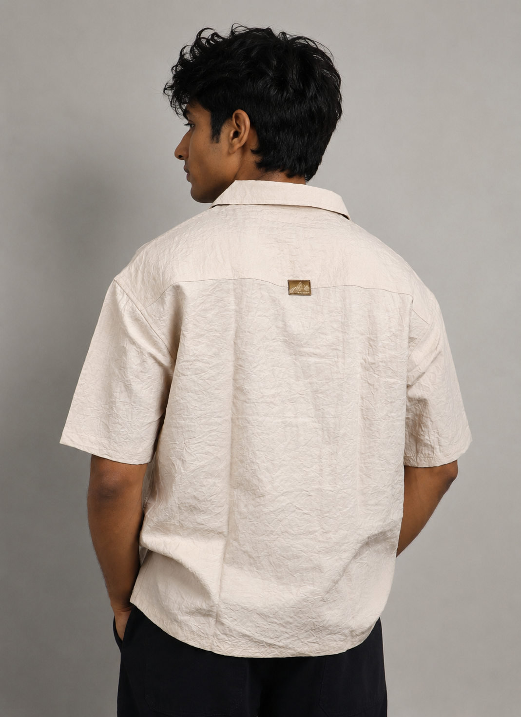 Men’s Premium Beige Textured Half Shirt
