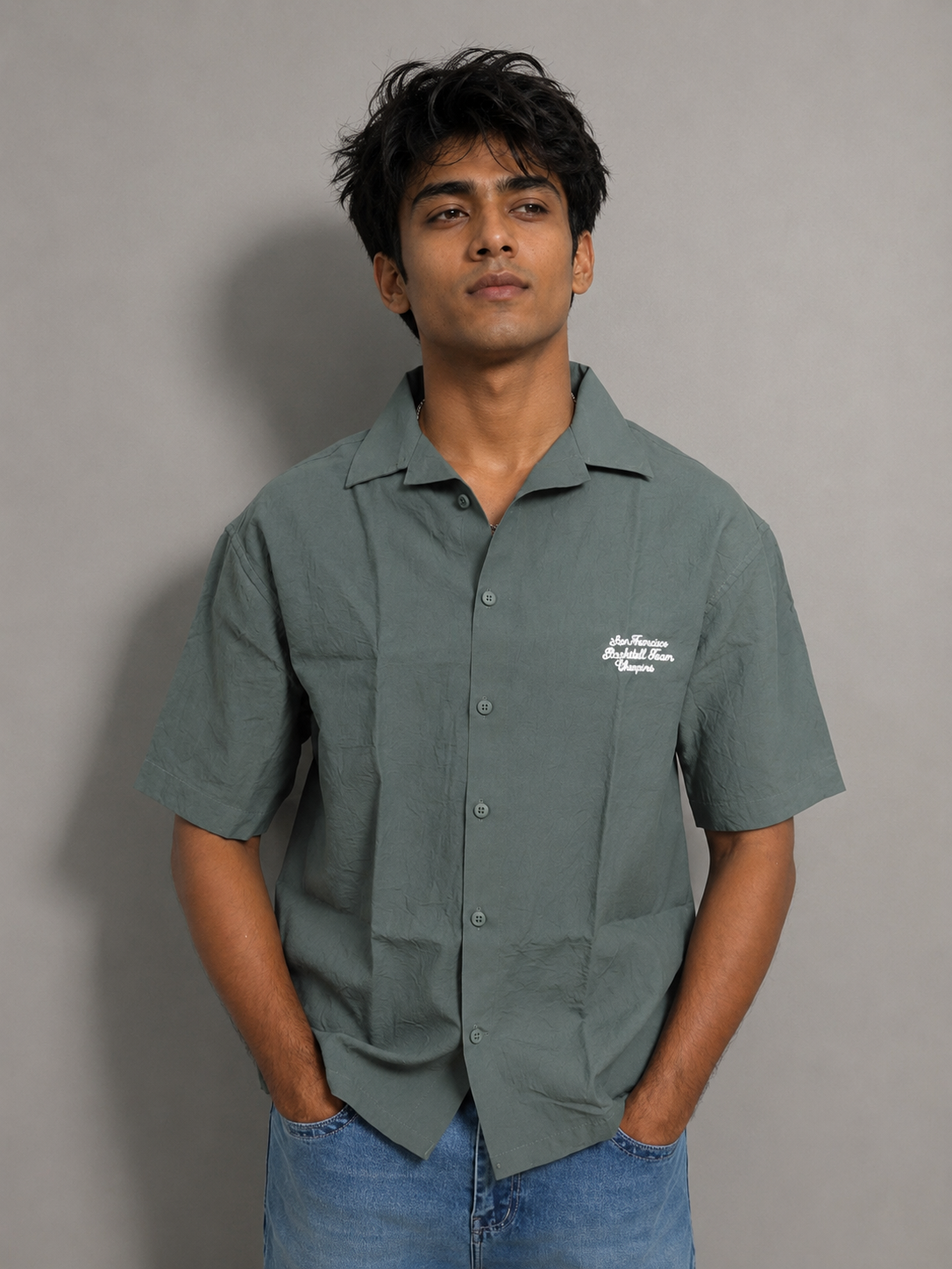 Men’s Premium Self-Textured Shirt –Olive Green