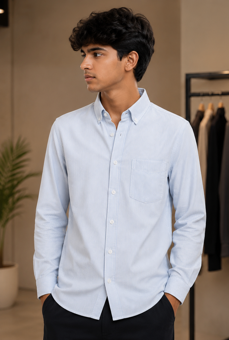 Sky Blue Pinstripe Cotton Shirt