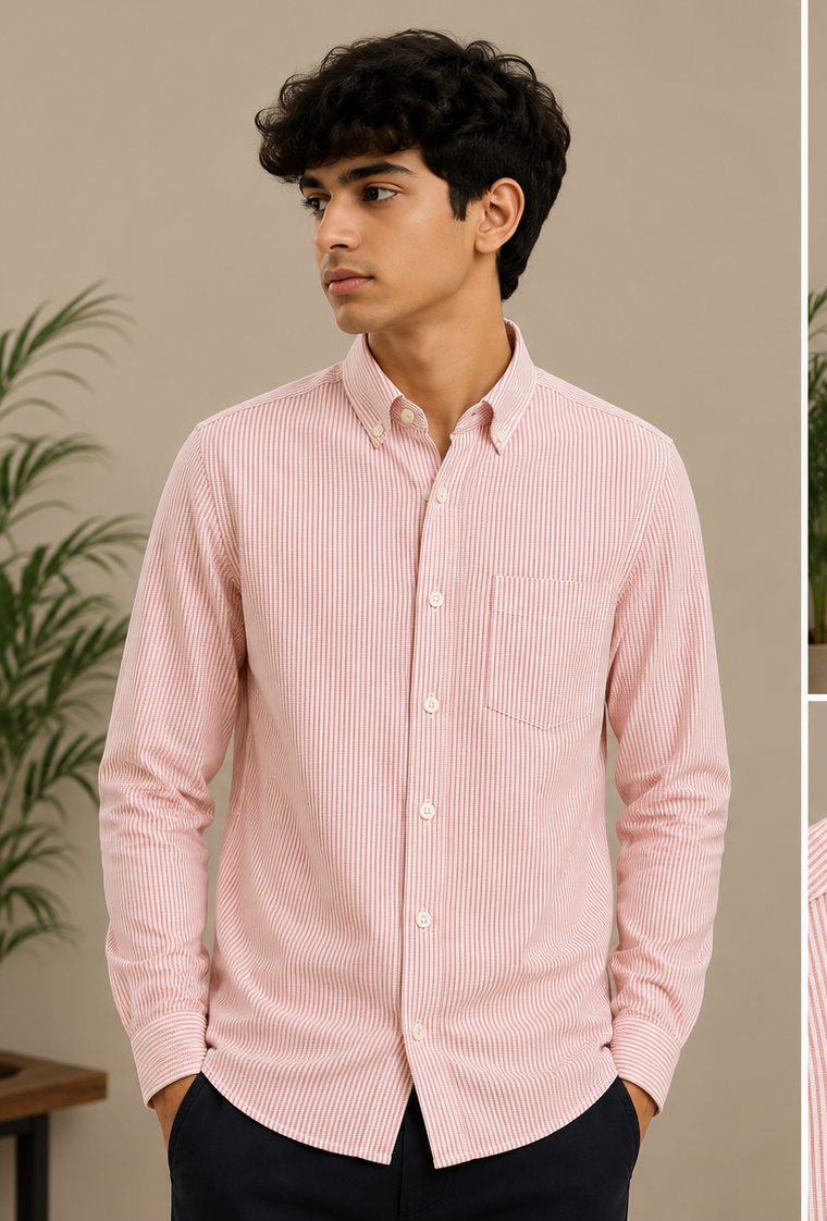 Peach Pinstripe Cotton Shirt