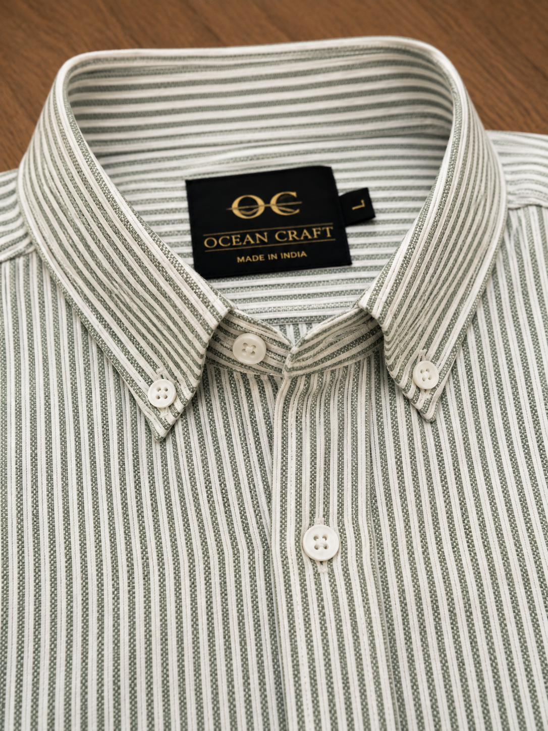 Olive Green Pinstripe Cotton Shirt