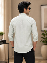 Olive Green Pinstripe Cotton Shirt