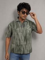 Men’s Premium Tie-Dye Oversize Olive Green Half Shirt