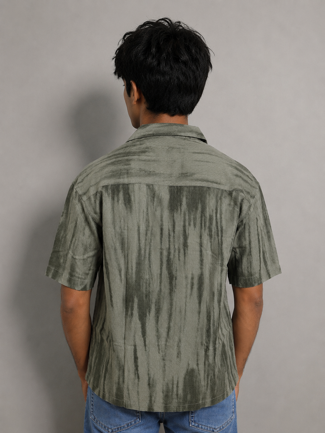 Men’s Premium Tie-Dye Oversize Olive Green Half Shirt