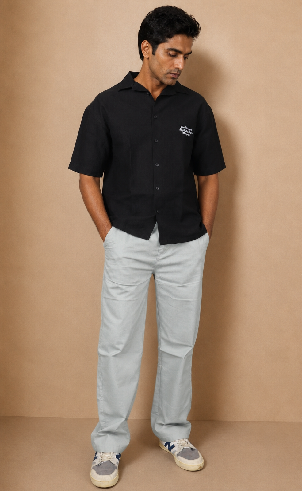 Men's Relaxed Fit Grey Linen Trousers